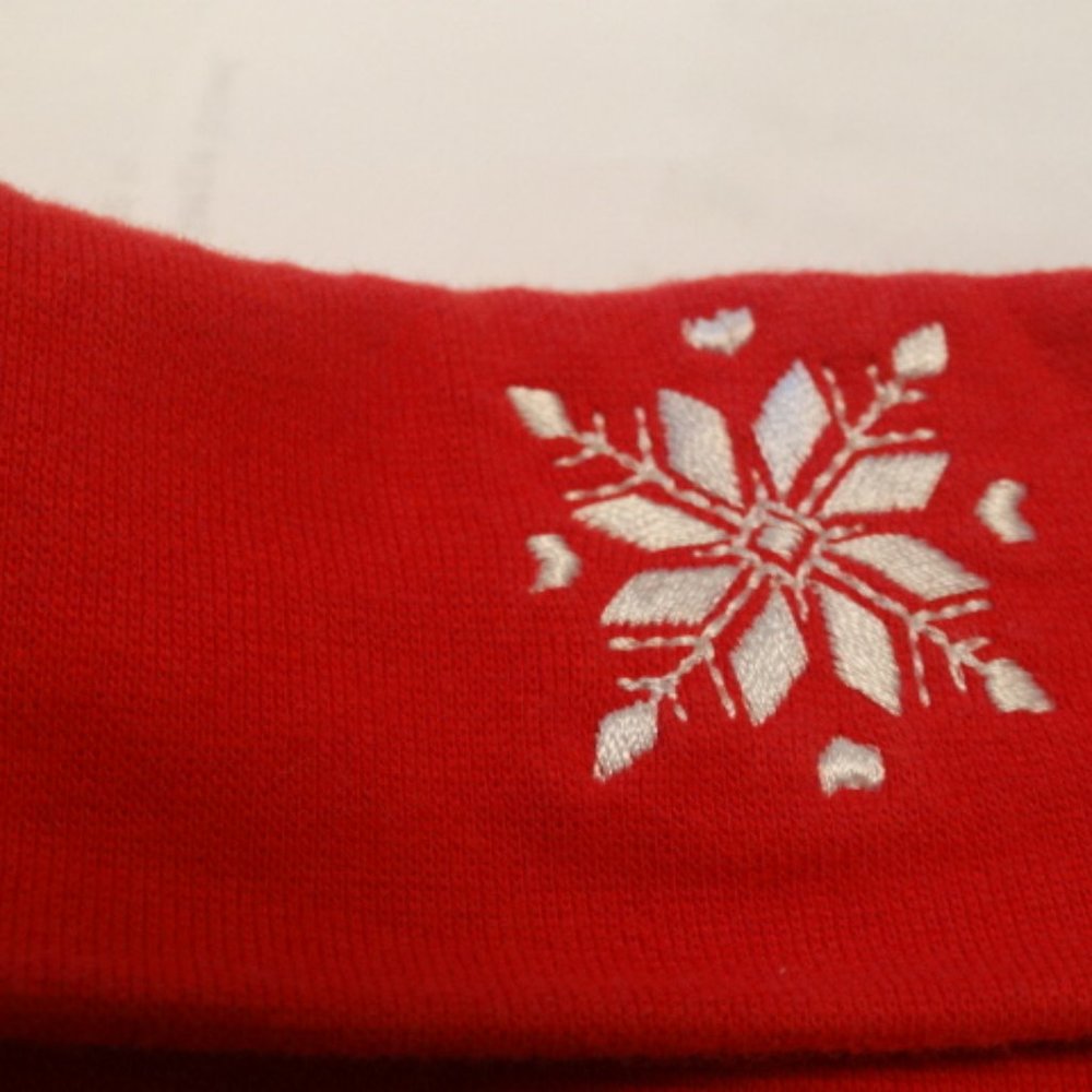 Red Turtleneck, Snowflake Design On Collar